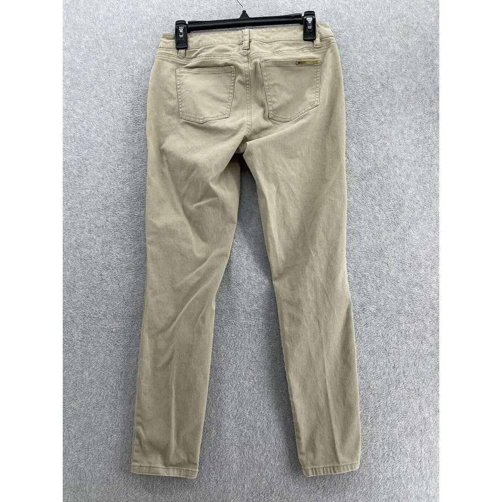 Michael Kors MK Women's Pants Tan Brown Slim Size 2 Gold Zipper Pockets Cotton - Image 2