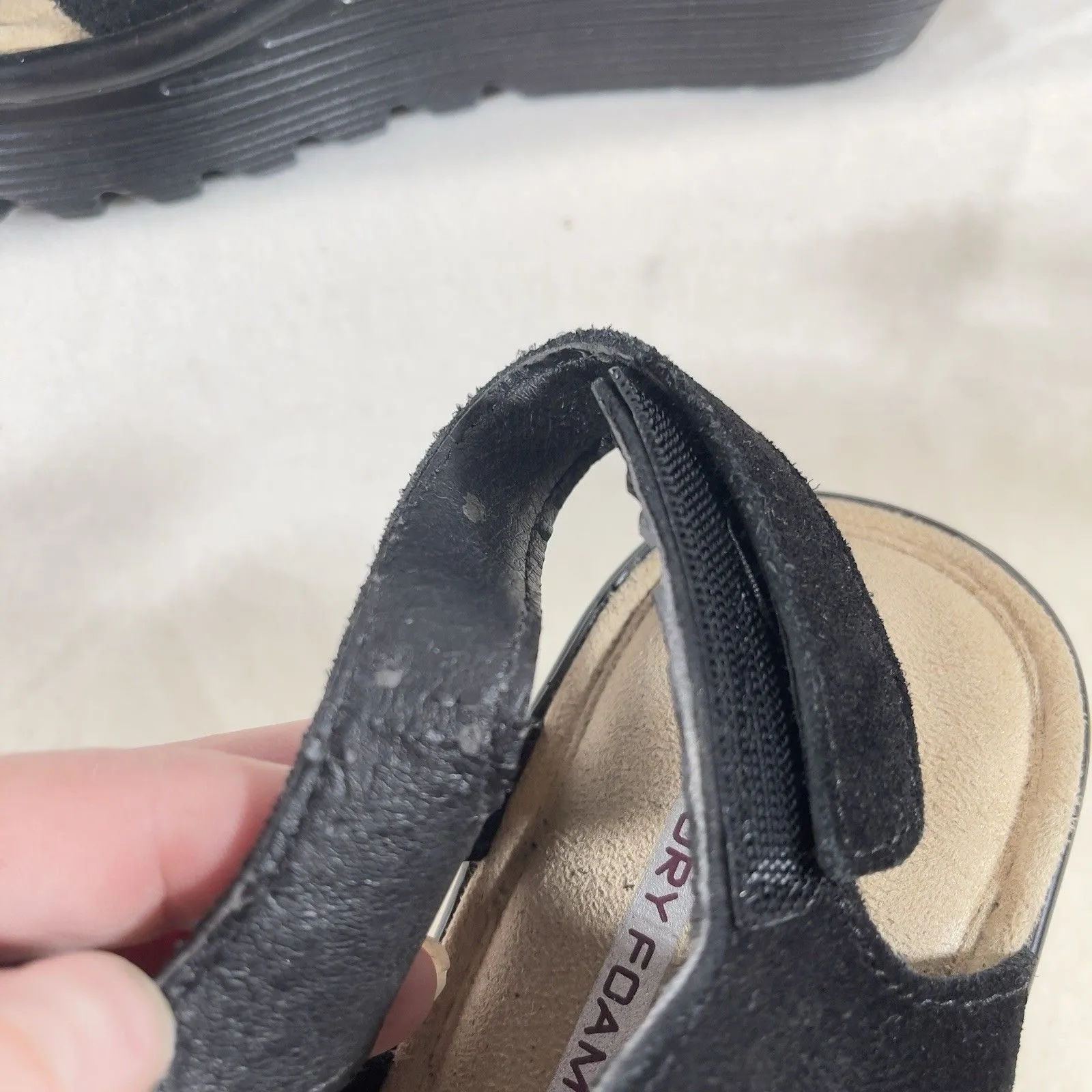 SKECHERS Slingback Wedge Sz 6 Heel Sandal Platform Chunky Black Suede Open Toe - Image 5