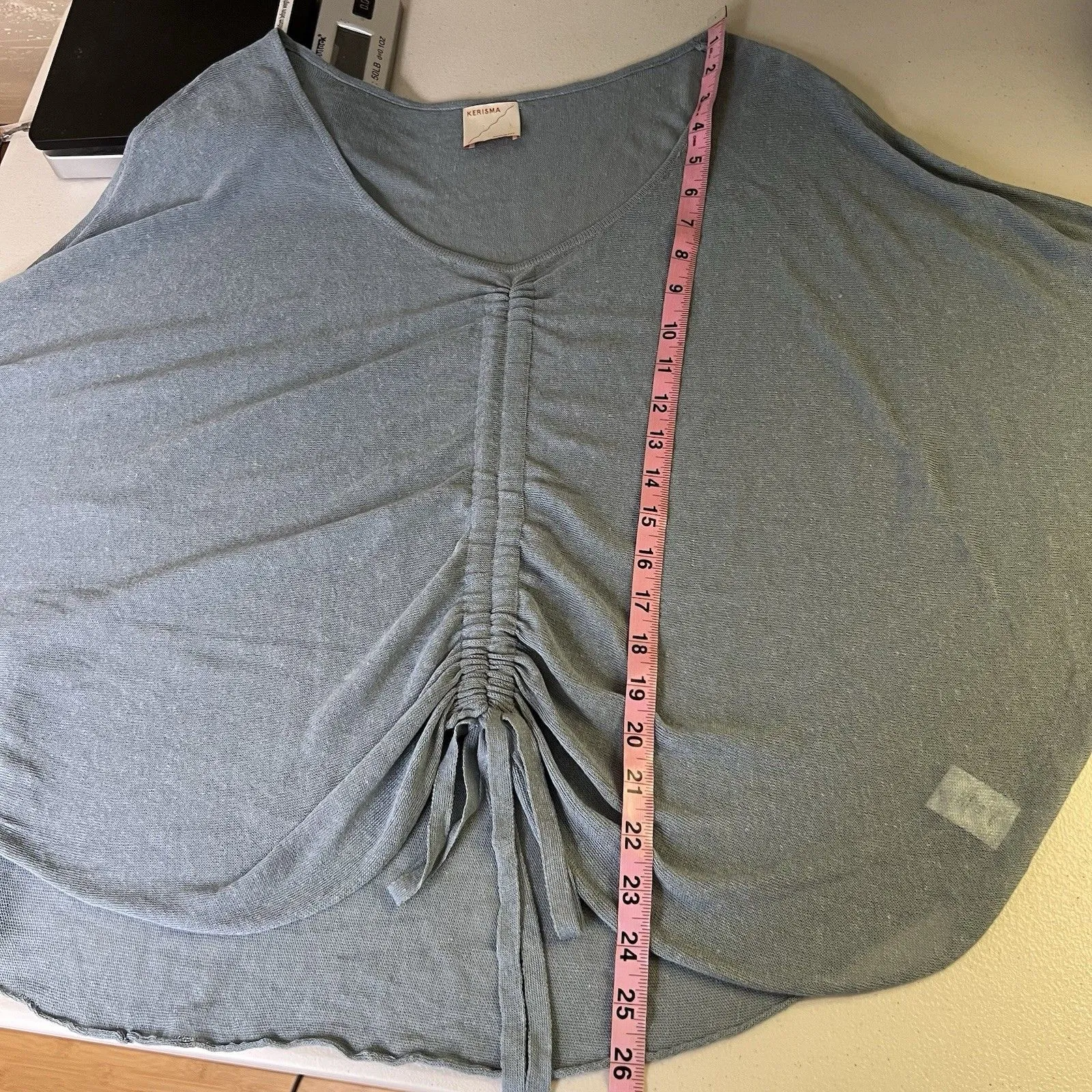 Kerisma Top Womens M/L Baby Blue Tencel Linen Long Sleeve Ruched Tie Front Fairy - Image 6