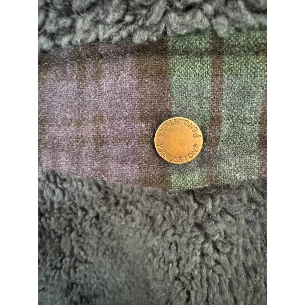 Pendleton Woolen Mills Sherpa Plaid Blue Full Zip Jacket Womens Size Medium - Image 3