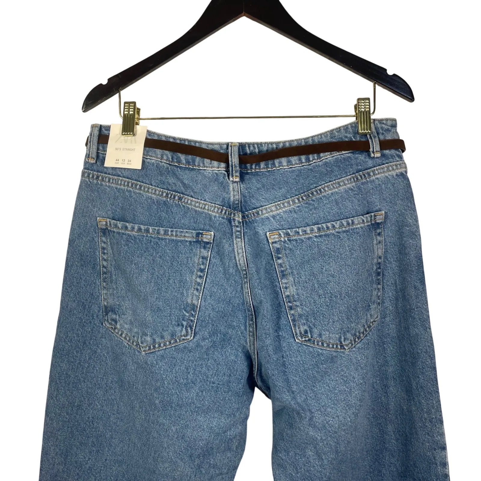 ZARA 90's Straight High Rise Jeans Light Wash Blue Women's‎ Size 12 / EUR 44 NWT - Image 7