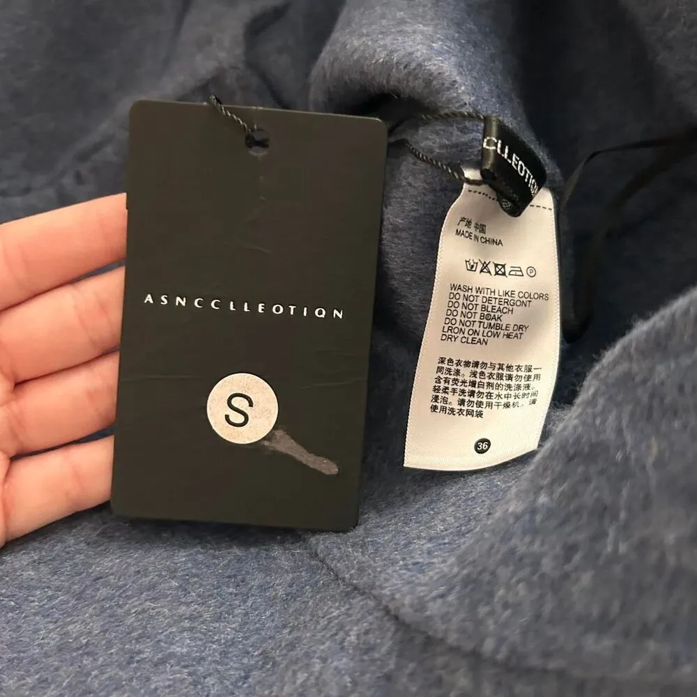 Wool-Style Chic Light Navy Flared Pants – Wide Leg Tailored Trousers small NEW - Image 6