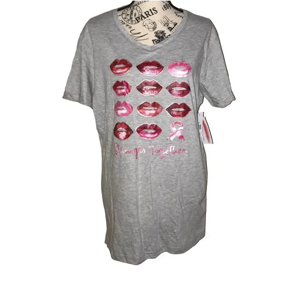 BREAST CANCER AWARENESS GRAY & PINK STRONGER TOGETHER TEE SMALL - Image 3