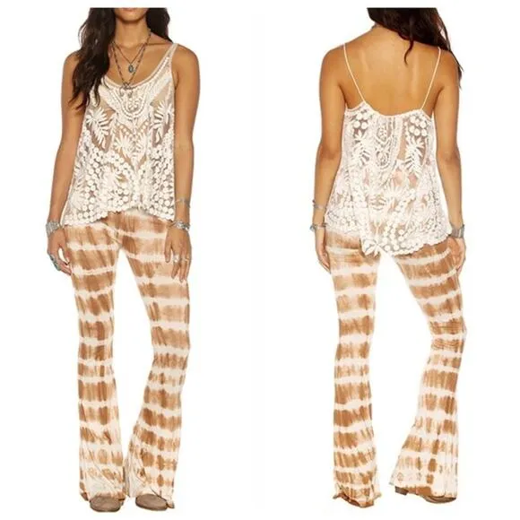 NEW RAGA Seaside Bell Pants Comfy Tie Dye Bell Bottoms Tan Size Large - Image 2
