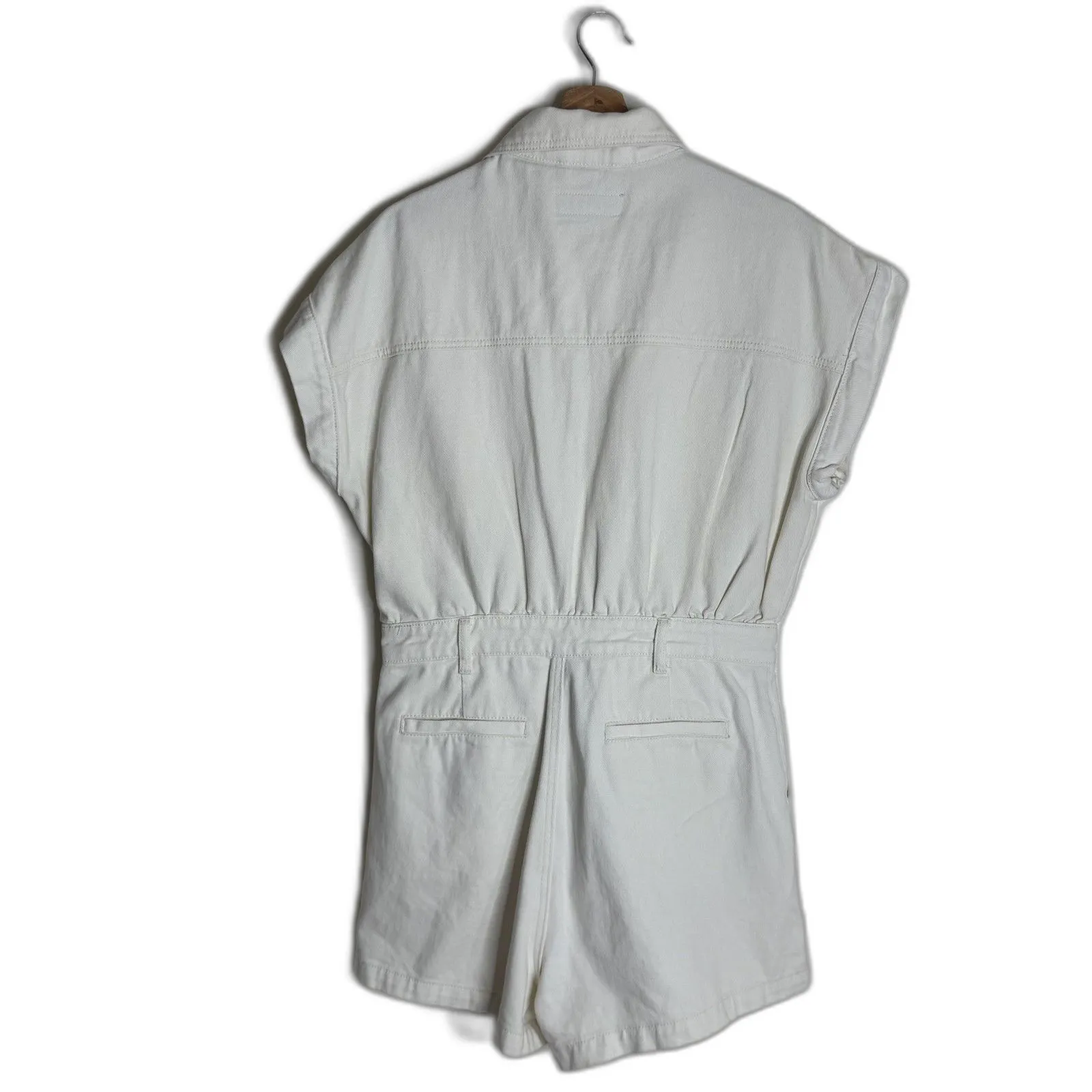 BLANKNYC Romper Womens Medium Off White Denim Short Sleeve Button Front Pockets - Image 9