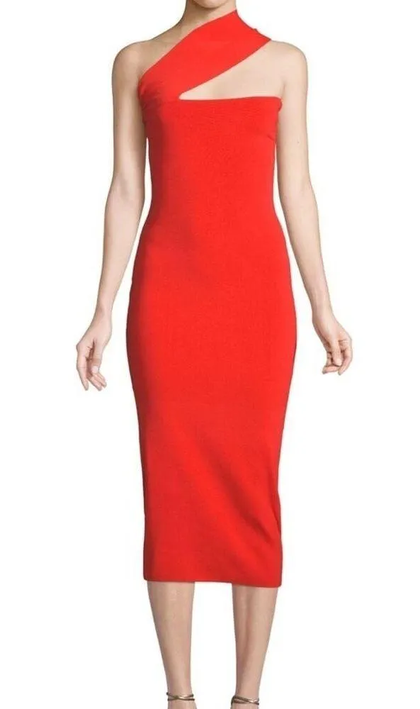 SOLACE LONDON Bodycon Midi Dress Womens Size 10 Knit Cutout One Shoulder Luxury - Image 11