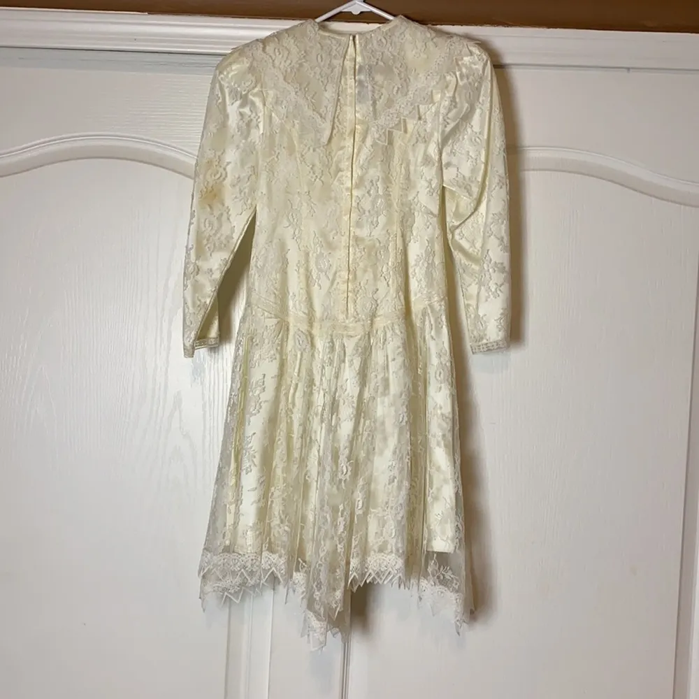 80s VINTAGE JESSICA MCCLINTOCK GUNNE SAX CREAM LACE WEDDING DRESS White - Image 4