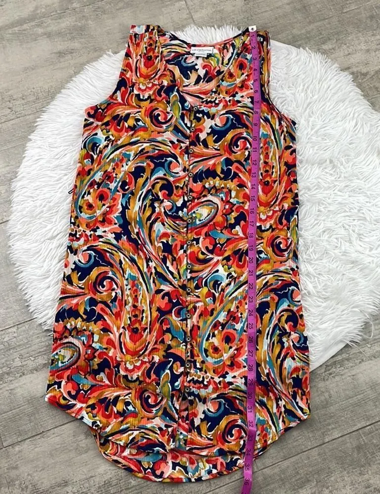 LIZ CLAIBORNE paisley print sleeveless, button front, high low dress. Size PM - Image 6