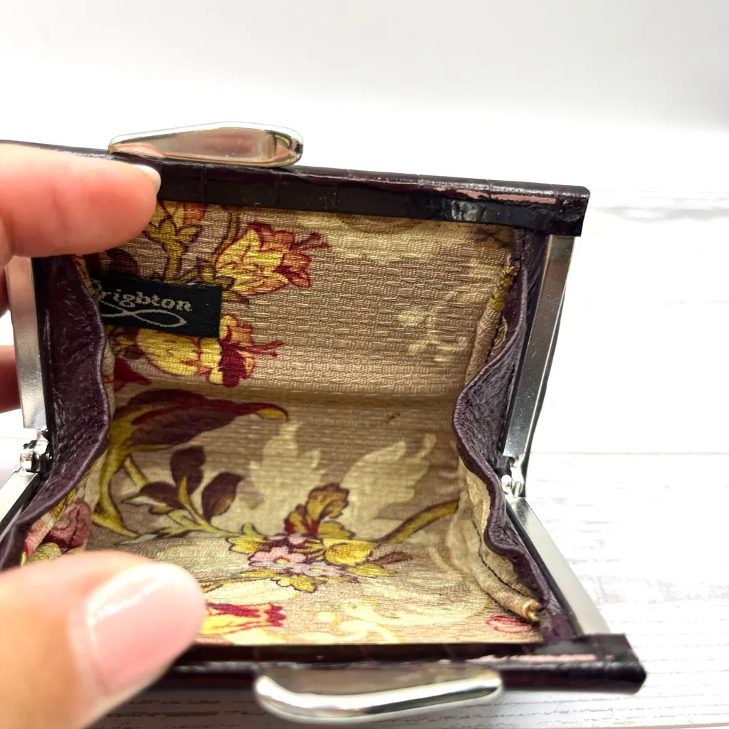 Brighton Dark Brown Crocodile-Embossed Wallet Coin Purse with Heart Vintage - Image 10