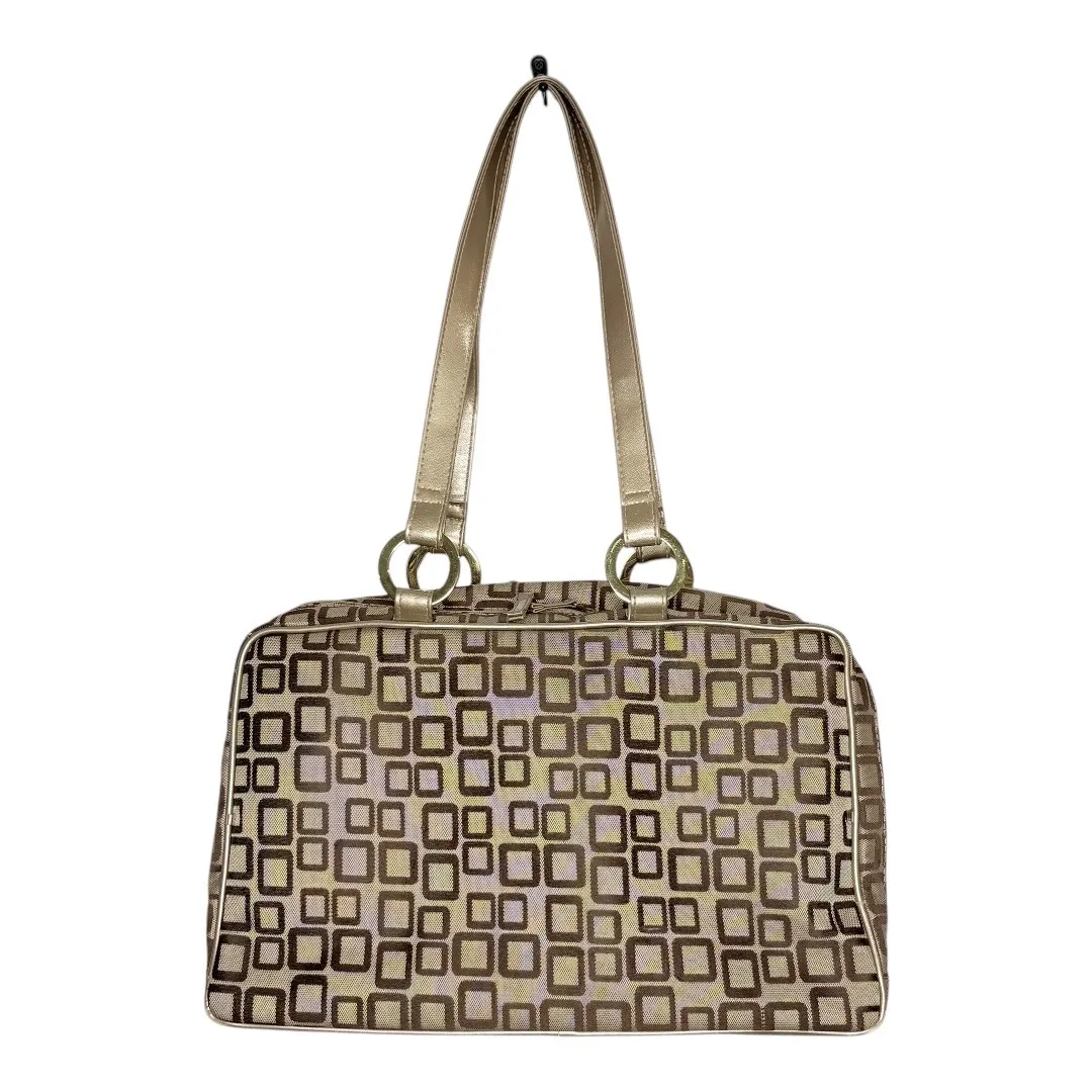 Travel Bag Geometric Tote Bag with Cosmetic Bag‎ and Clear Pouch Like New 17x11 Tan - Image 2