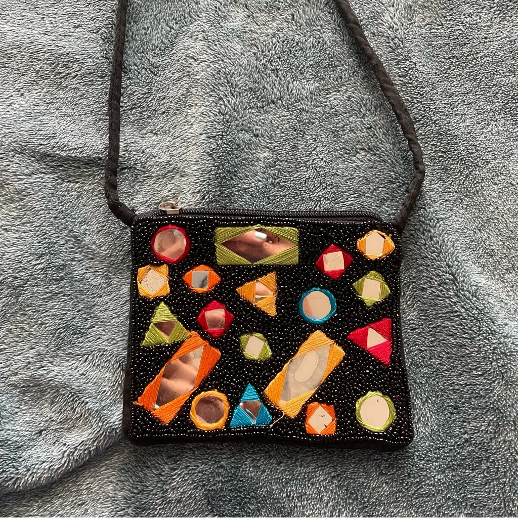 Colorful‎ Geometric Patterned Women's Beaded Bag Black - Image 2