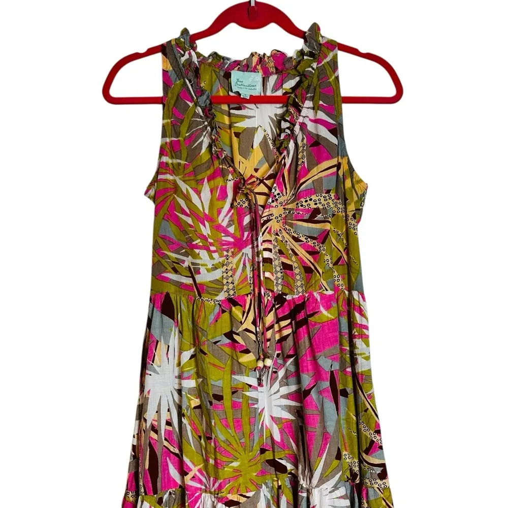 True Destinations Tiered Midi Dress Ruffle Tassels Resortwear Beach Size Small Pink - Image 2