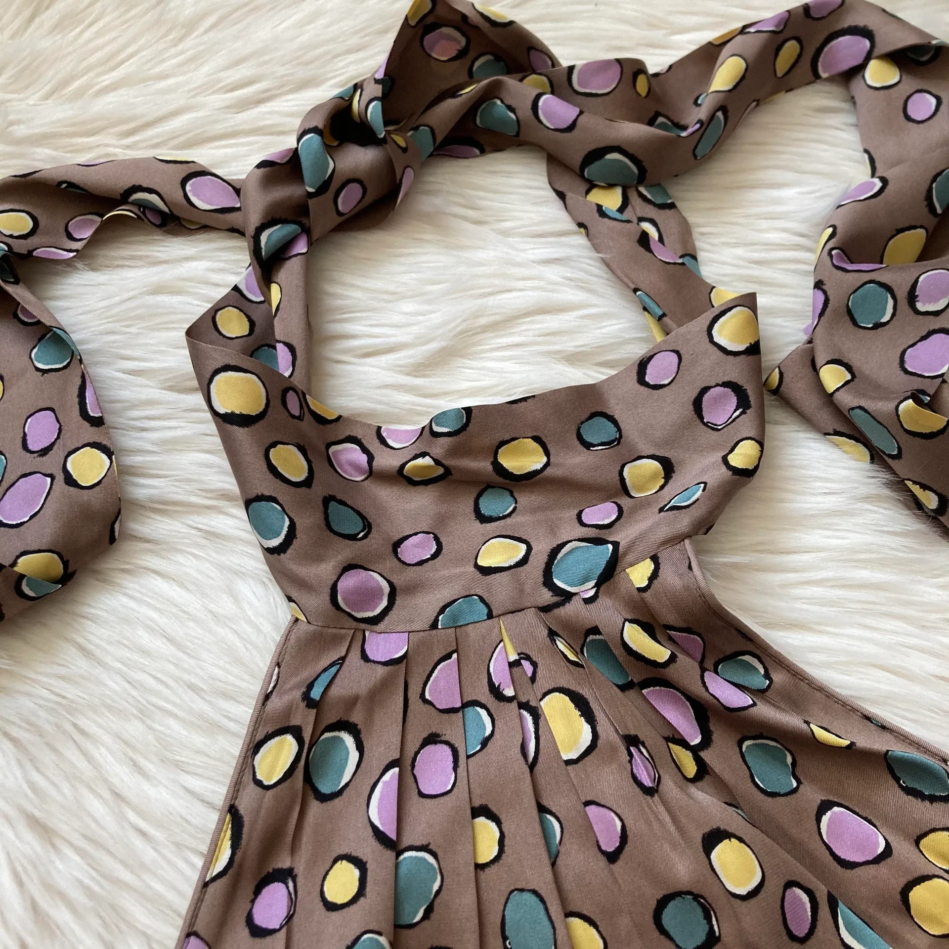 BCBGMAXAZRIA Multicolor Dot Silk Halter Top - Image 6