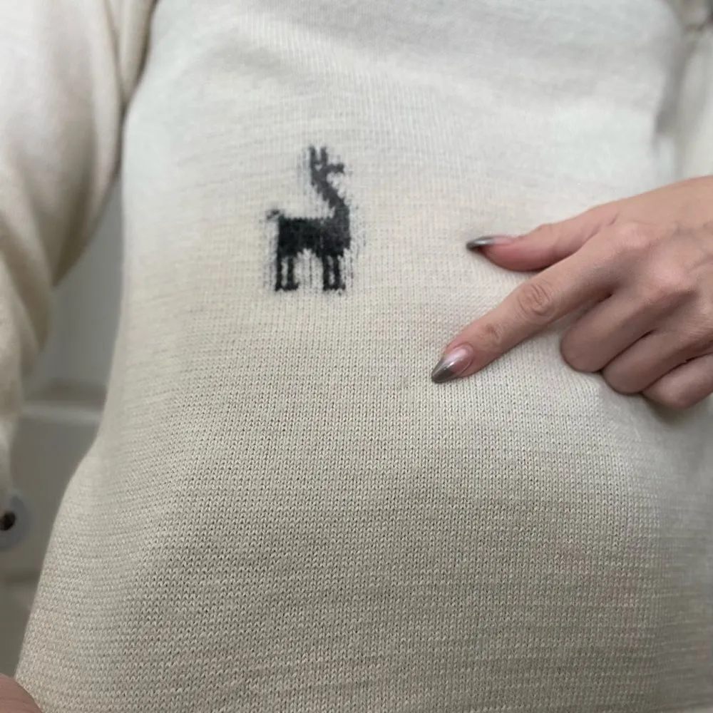 Vintage 70s Alpaca Wool Crewneck Sweater Contrast Stitch Alpacas Sz‎ Small - Image 5