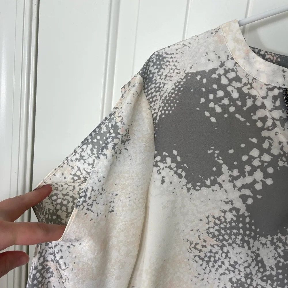 NWOT Juicy Couture women’s gray tan cream dark silver beaded neck relaxed blouse - Image 3