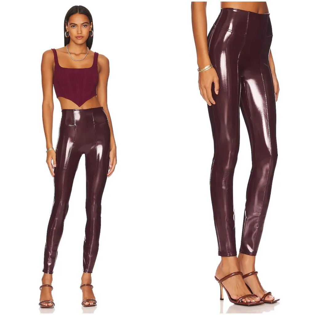 Spanx Shiny Faux Patent Leather Leggings in Ruby Size S NWT - Image 3