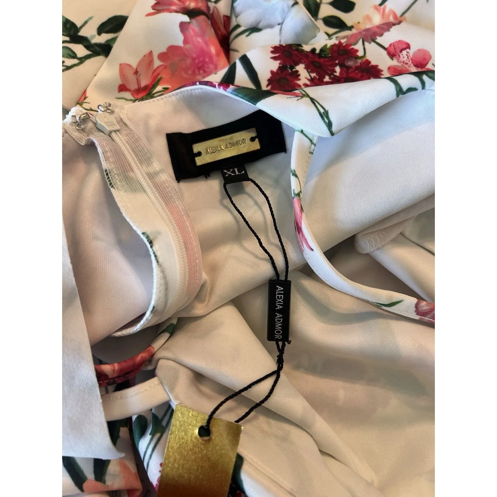 Alexia Admor Floral Sheath Stretch Spring Dress XL Cold Ruffle Shoulder NWT #195 - Image 4