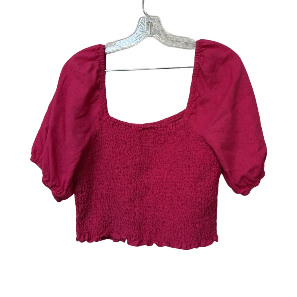Universal Thread Hot Pink Puff Sleeve Crop Top L - Image 2