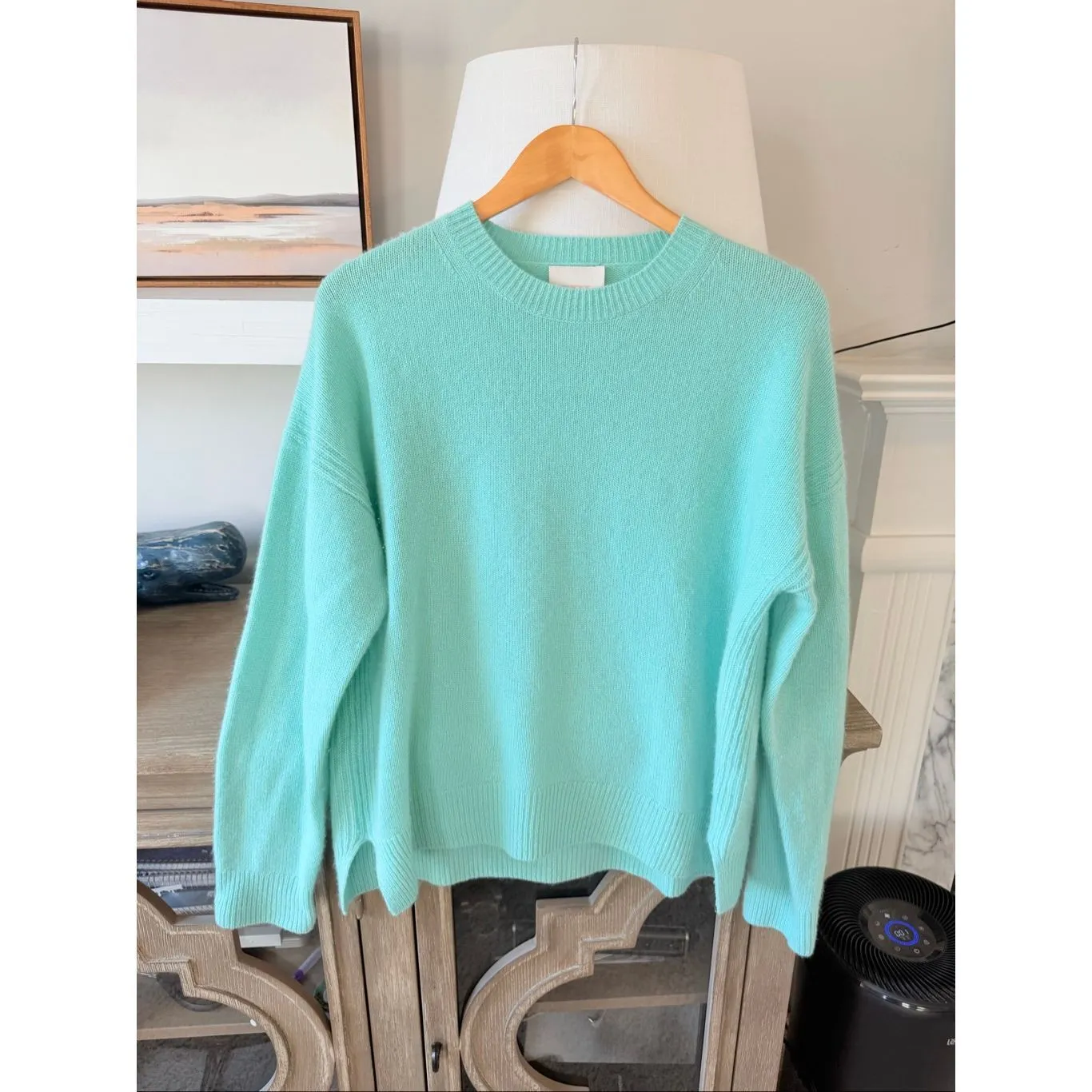 TWP Cashmere Boy Crew in the color Aqua Size Medium Green - Image 3