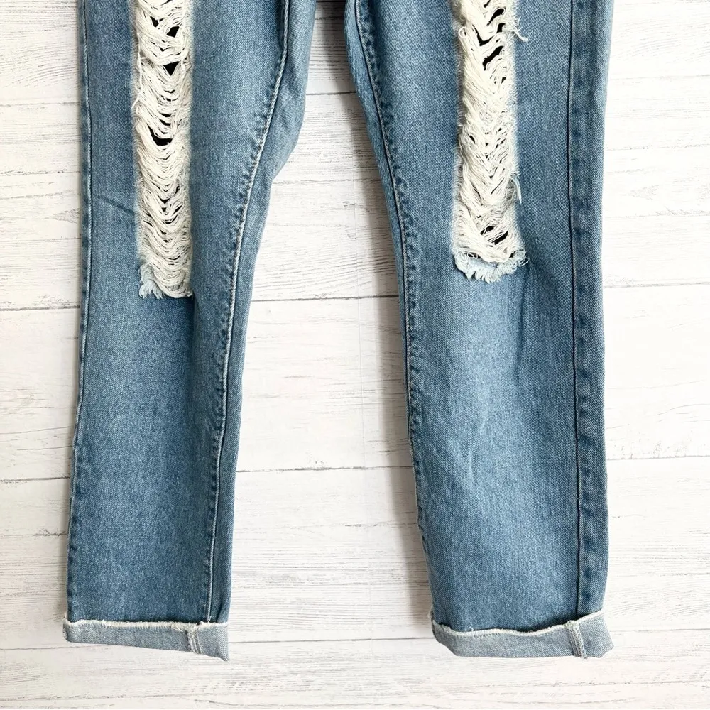 POL clothing Distressed Peekaboo Fishnet Jeans - Image 3