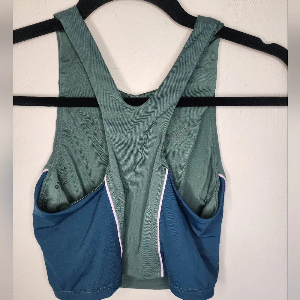 Athleta Colorblock Crop Bikini Top A-CG size XXS Green - Image 5