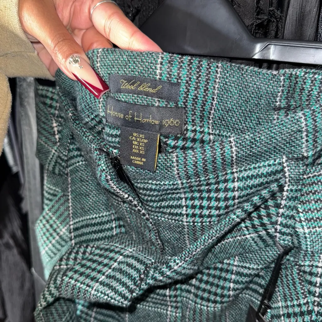 House of Harlow 1960 XS Green Wool Blend Plaid Belted High - Image 5