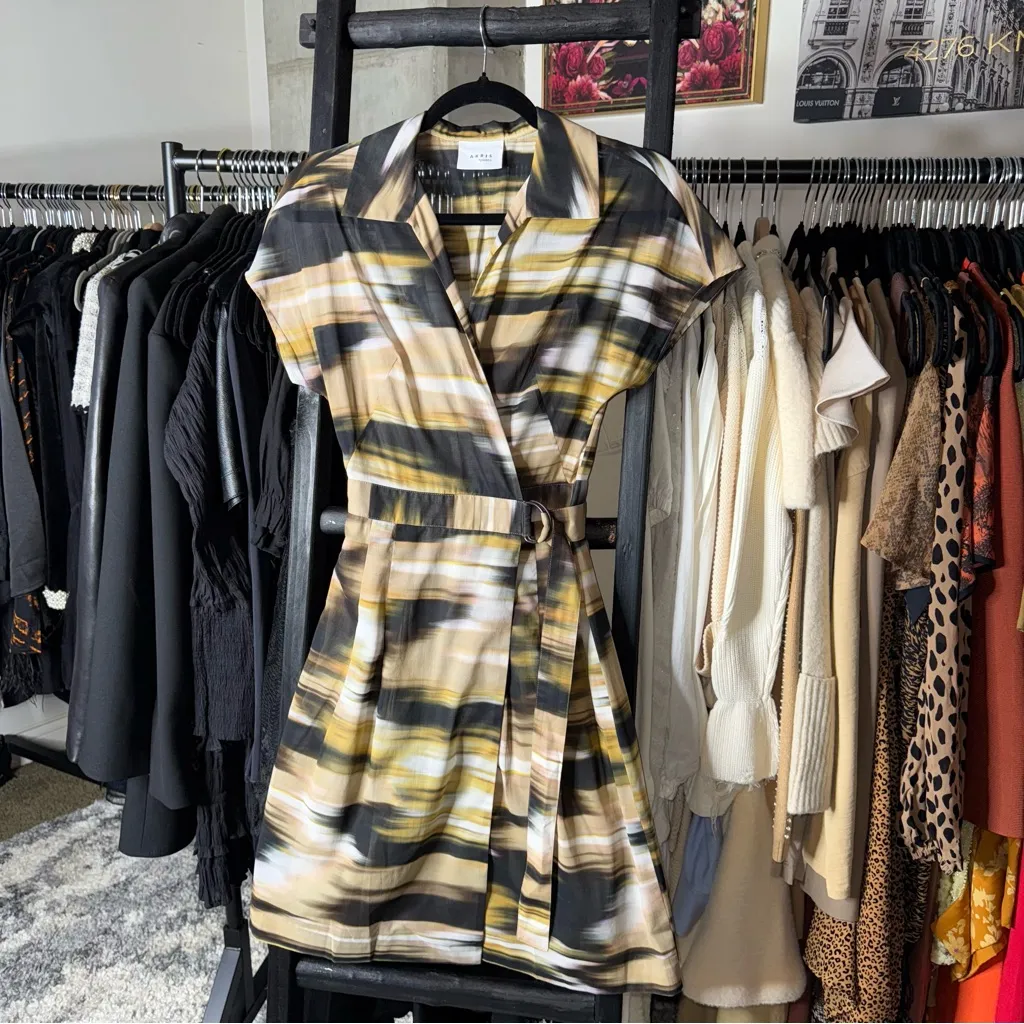 Akris Punto Abstract Print Cotton Wrap Dress with Belt - Image 3