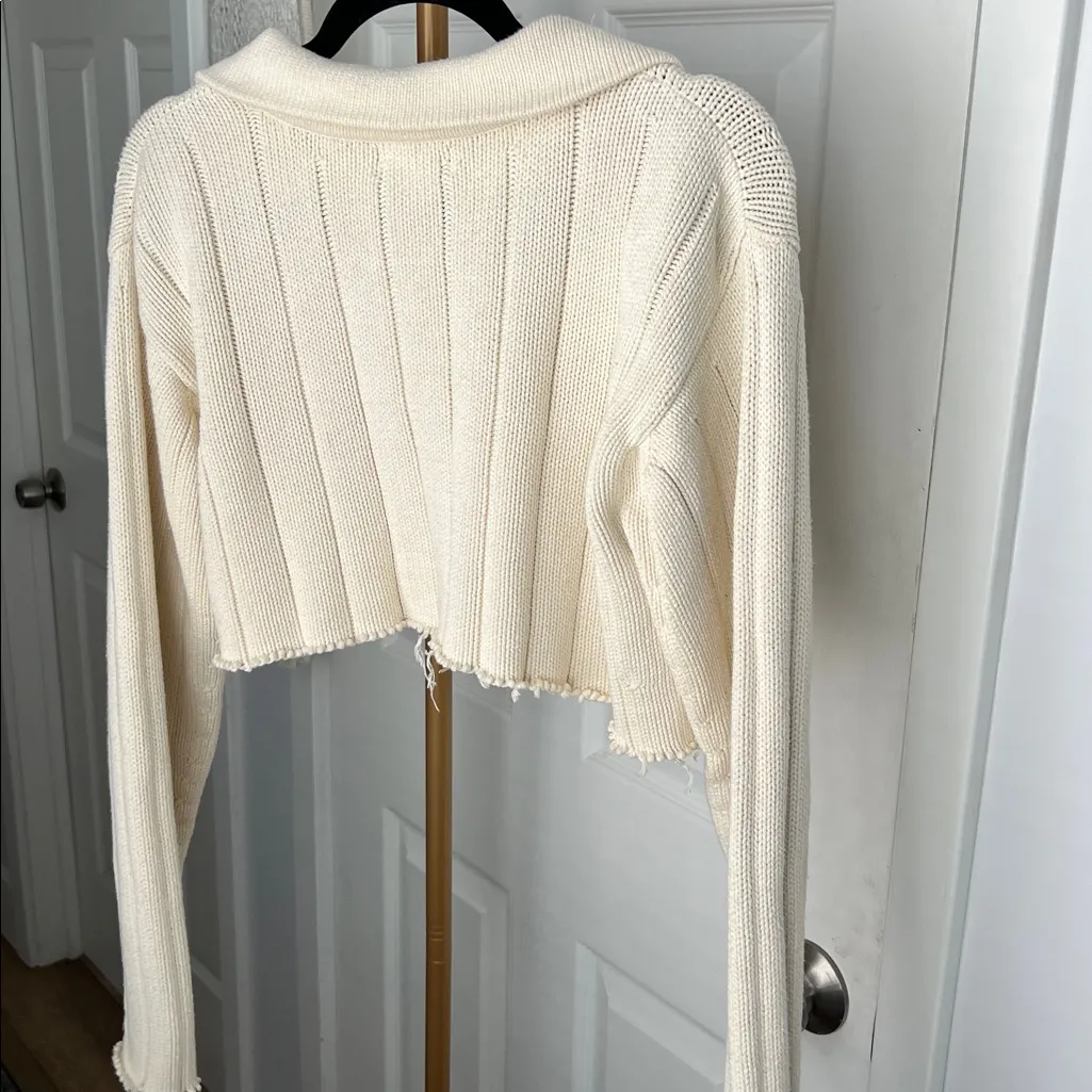 POLO RALPH LAUREN VINTAGE THICK RIBBED FLAG EMBROIDERY COTTON CROP ZIP SWEATER M - Image 5