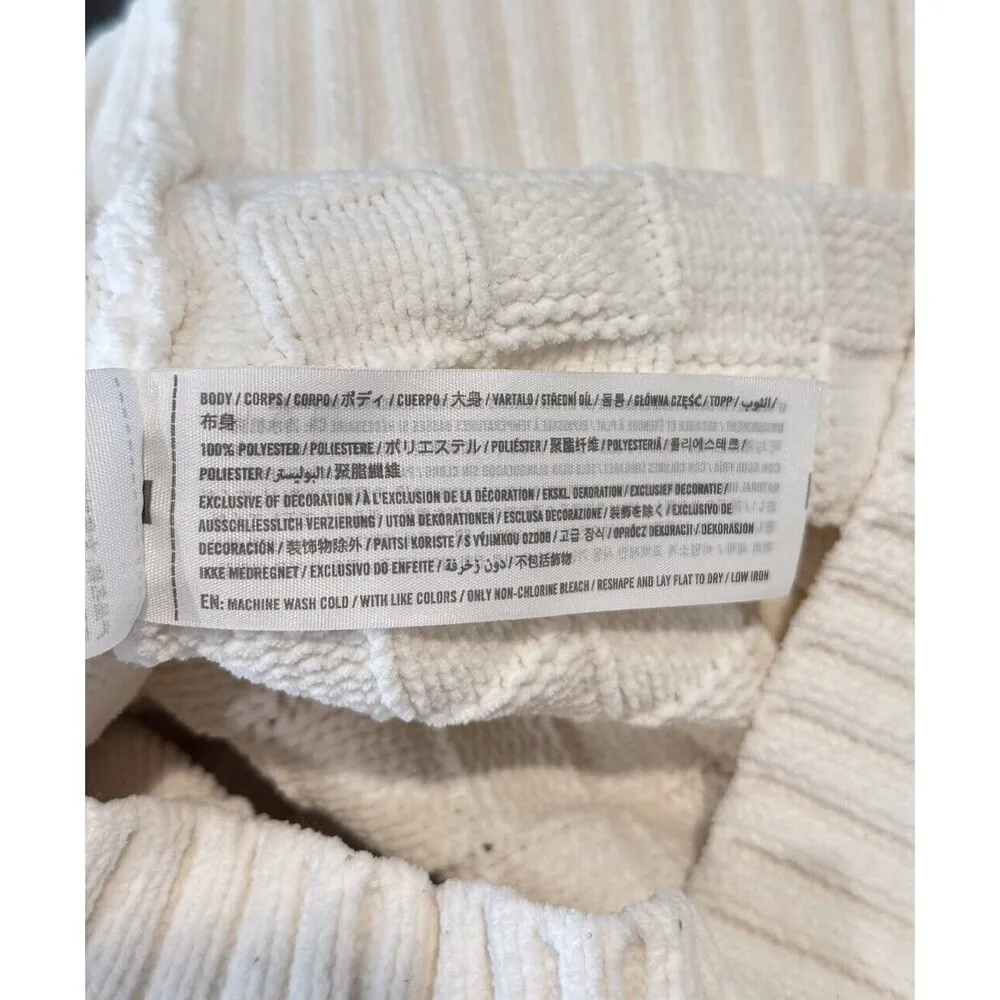 Abercrombie Fitch Sweater White Cropped Checkerboard Stitch Ribbed Pullover XS - Image 10