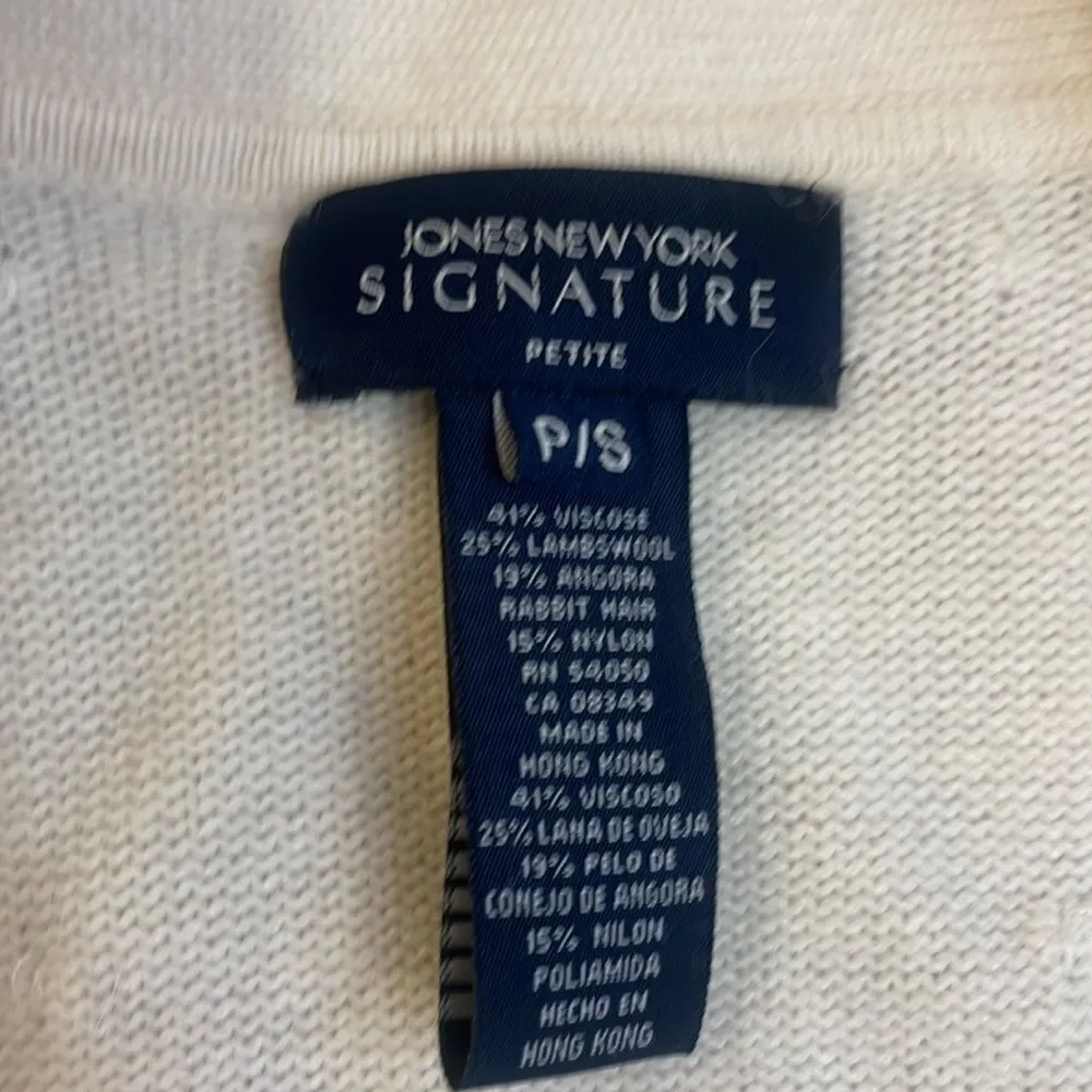 90s Vintage Jones Cream Shawl Collar Pearl Cardigan Lambs Wool Angora Small P White Size undefined - Image 4