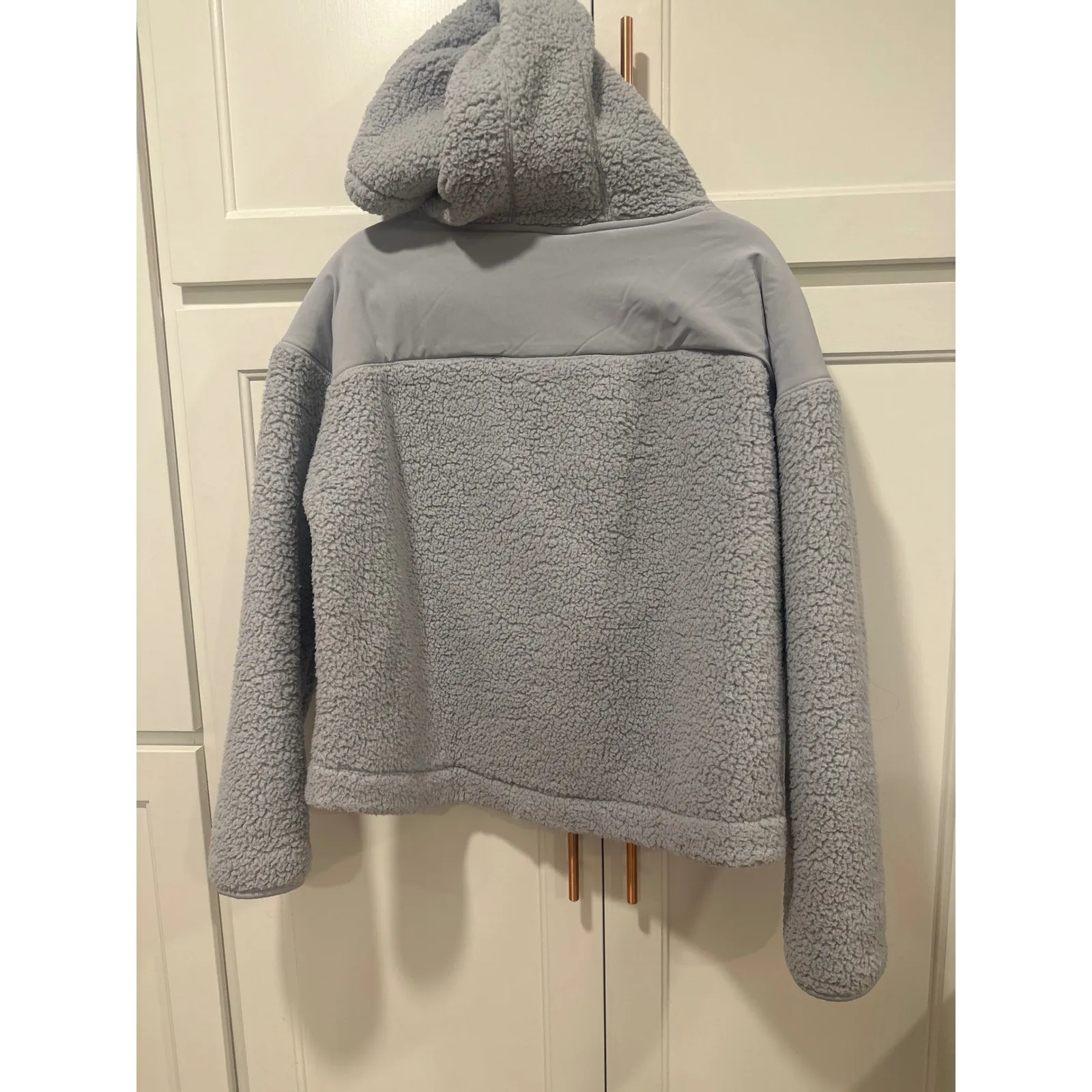 Under Armour Womens Hoodie XL Gray Sherpa Fleece Pullover Drawstring Cozy Warm - Image 4