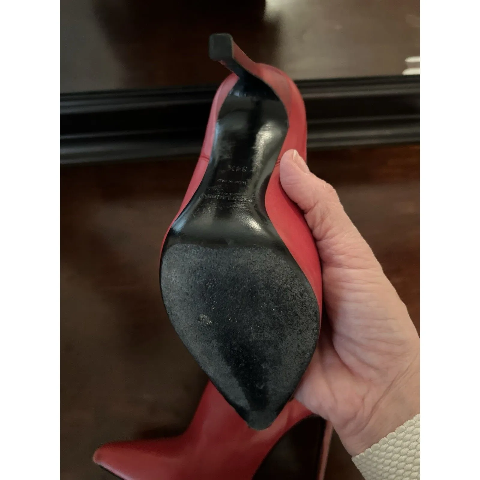 Saint Laurent Zoe Smooth Red Leather Pull On Stiletto Boot Size 34 1/2 - Image 6