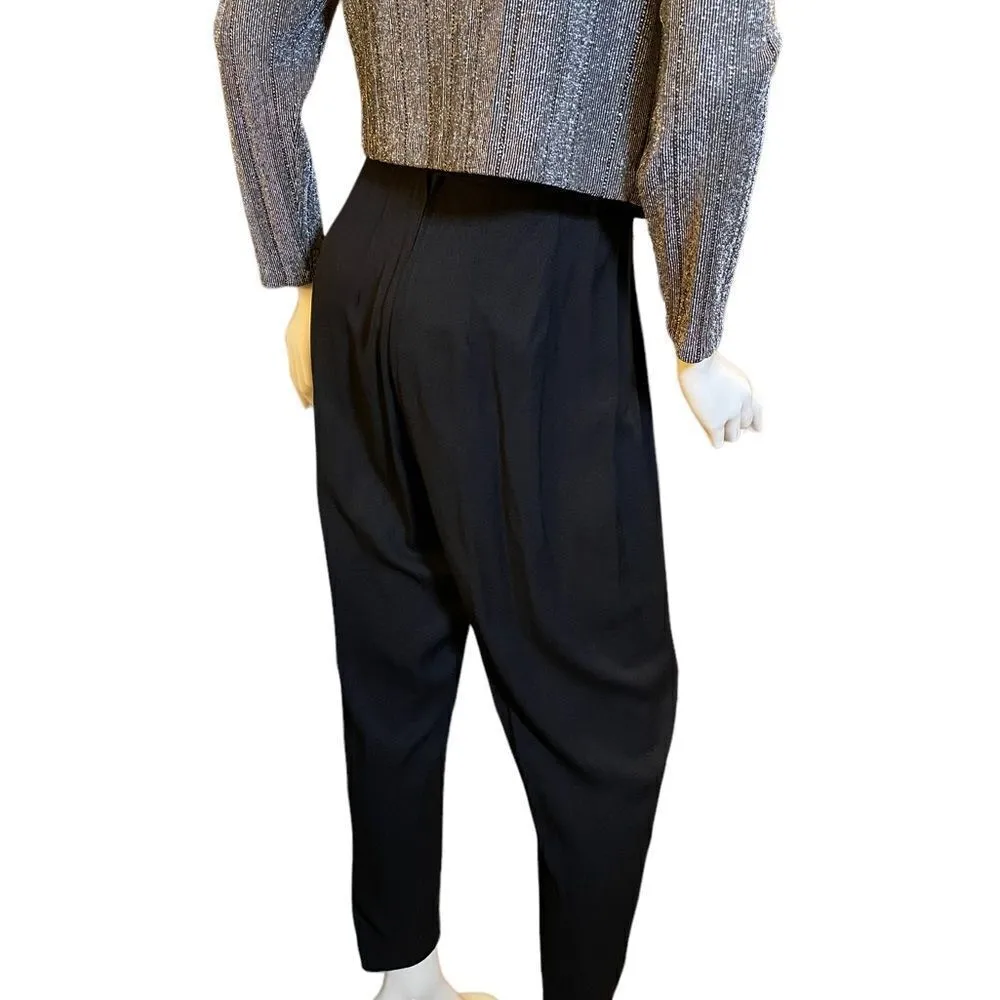 Vintage 1980s Metallic Lurex Silver Black Jumpsuit Crop Cardigan Coordinated Set Size XS - Image 16