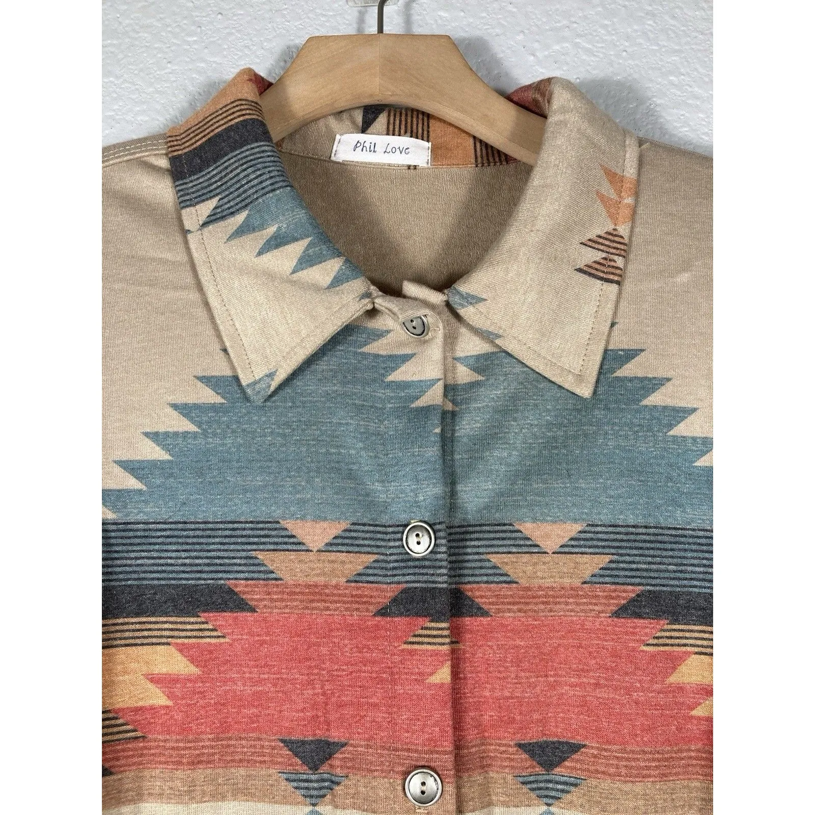 Aztec Shirt Jacket Southwestern Shacket Women Small Oversized Button Down Boho - Image 2