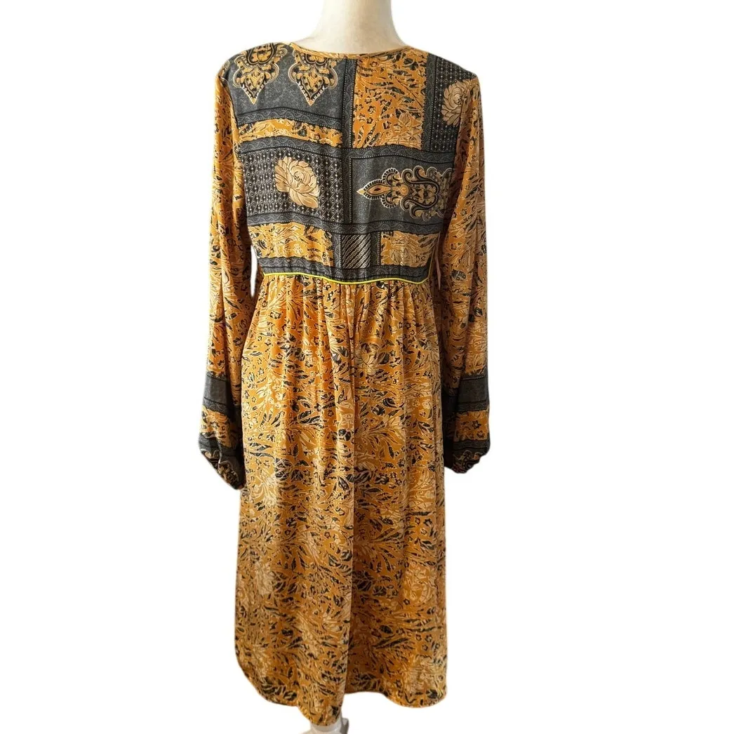KARMA HIGHWAY Boho Gypsy Maxi Dress Long Balloon Sleeve Floral Printed One Size Gold Size undefined - Image 4