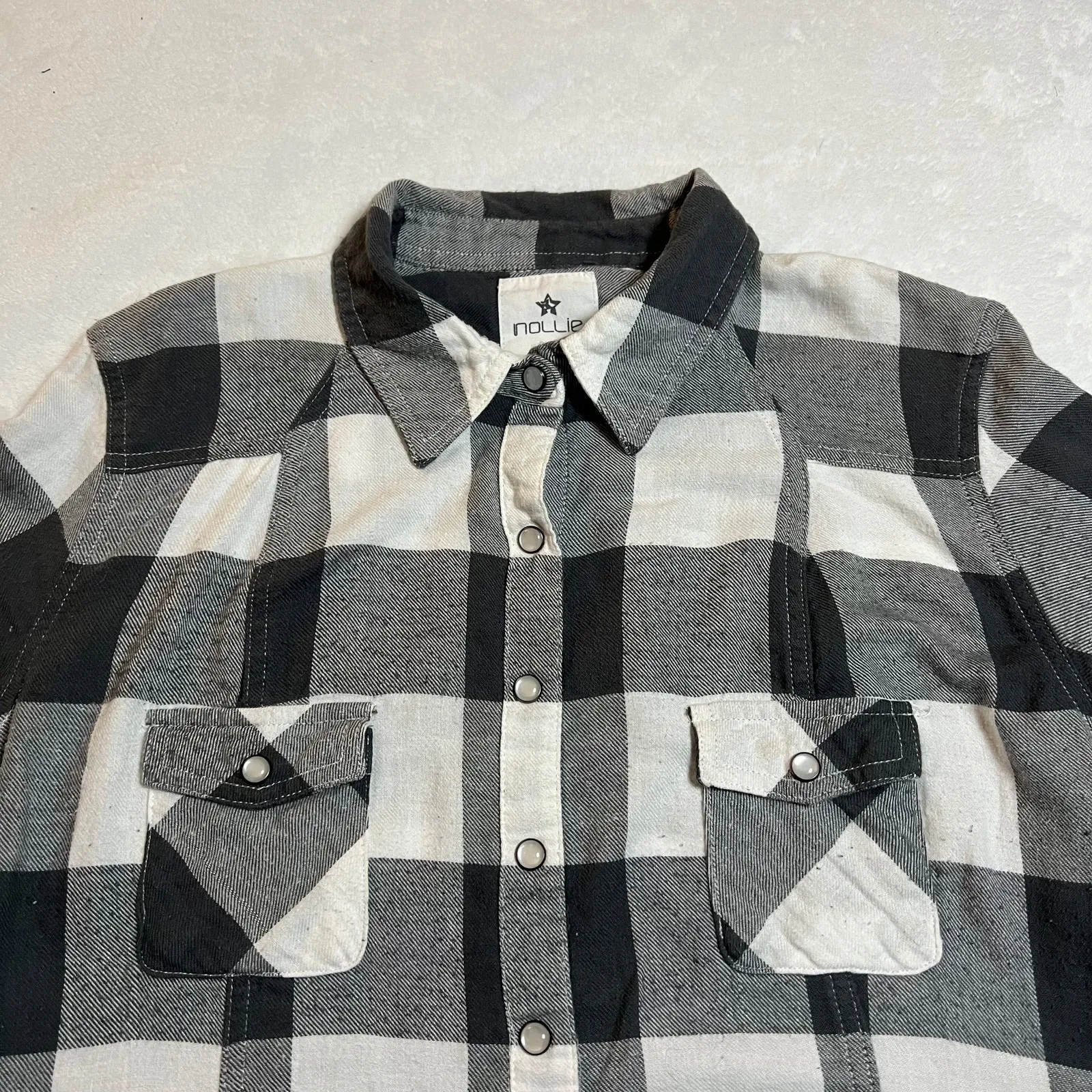 Nollie The Slim Fit Plaid Flannel Pearl Snap Button Up Shirt Size L Western Gray Size L - Image 3