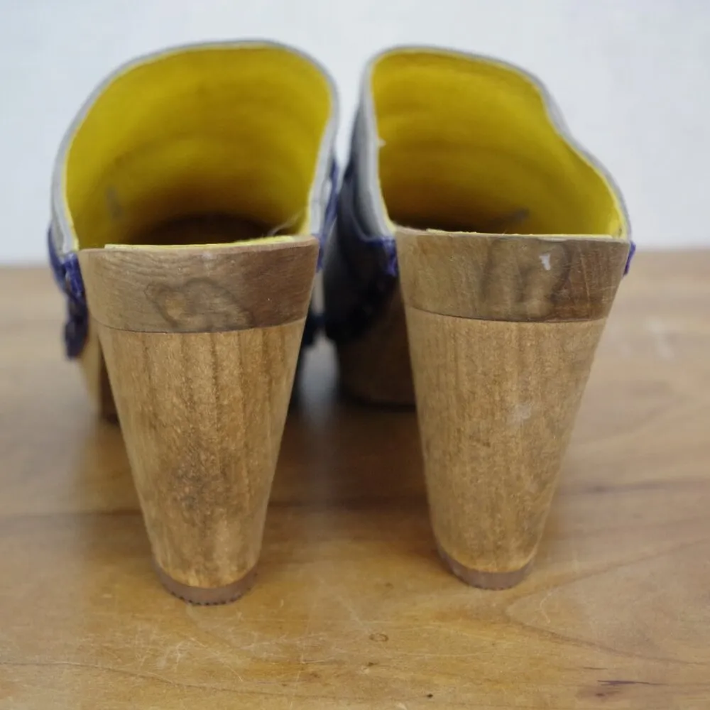 Sanita Grey Leather and wooden clog mules size 37 Gray - Image 6