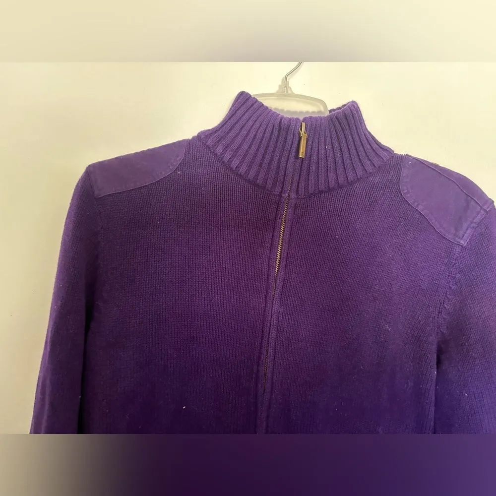 Lauren Ralph Lauren purple turtleneck full zip sweater L 100% cotton - Image 7