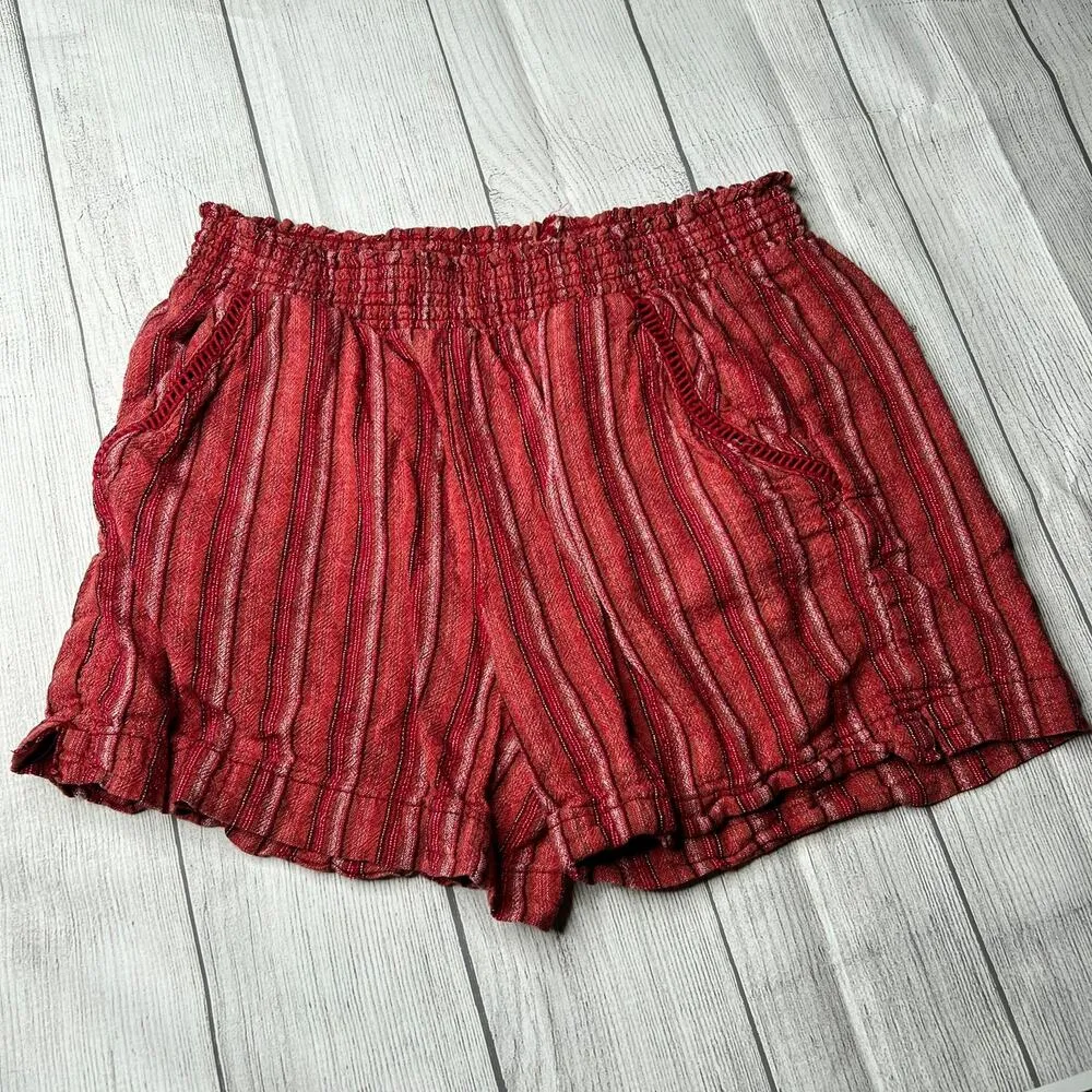 Briggs Red Striped Elastic Waist High Rise Dolphin Casual Shorts Size Medium - Image 2