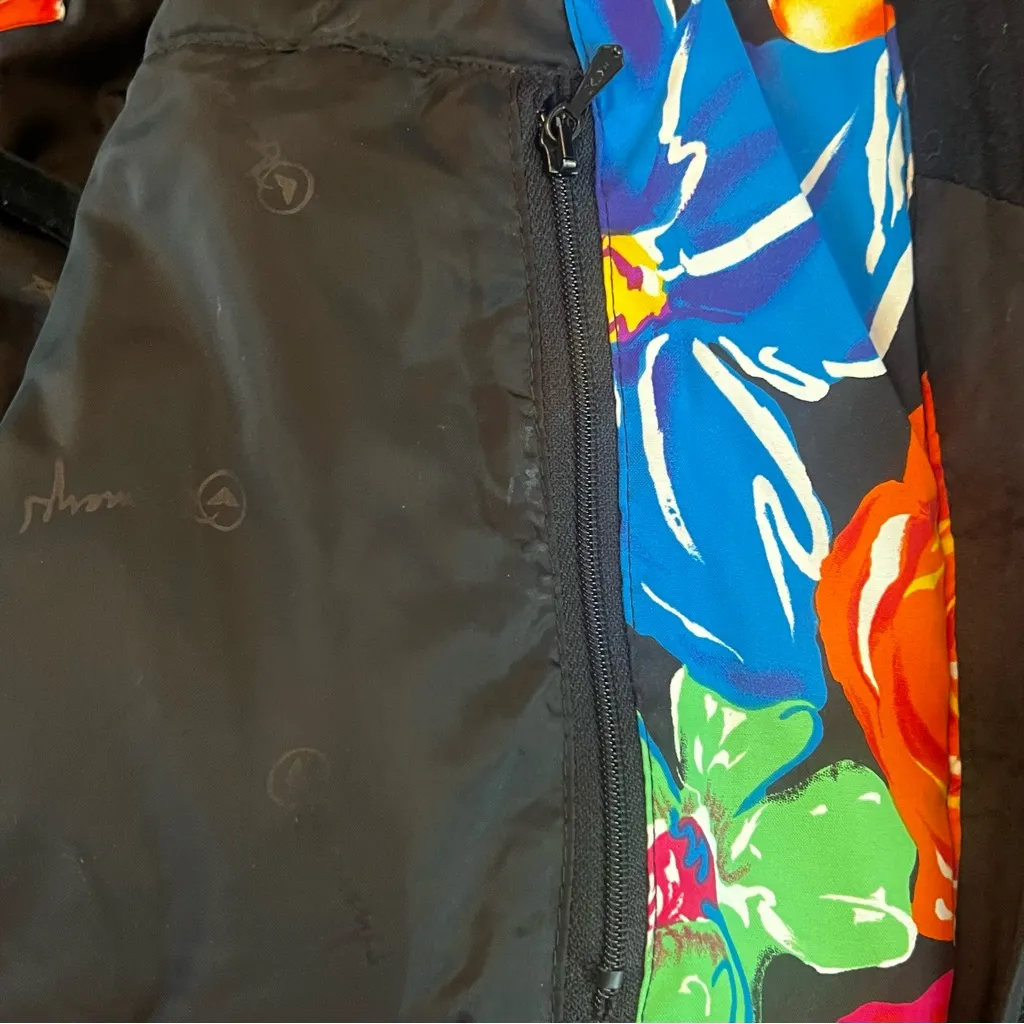 Obermeyer Bright Floral Ski Puffer Jacket Hooded Drawstring Waist Retro Size 10 - Image 7