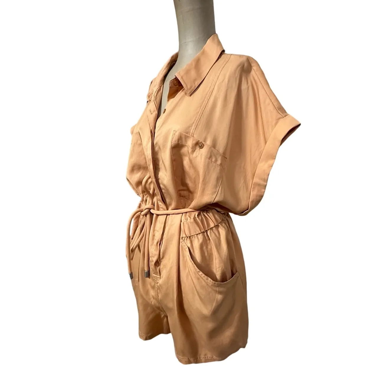 L’Academie Romper Brown Natural Fiber Short Sleeve Button Front Tie Belt New - Image 6