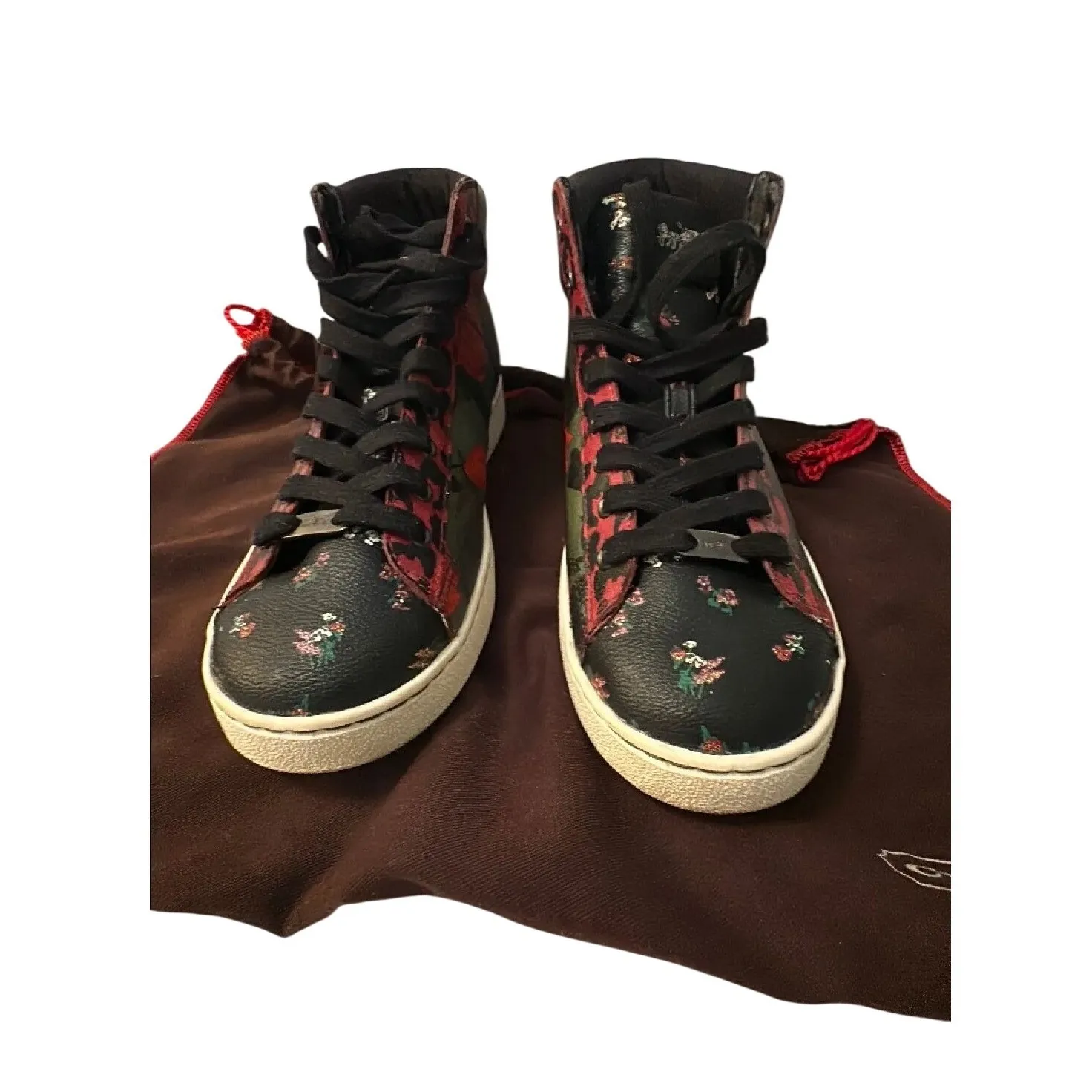 Coach High Top Sneakers Women's Floral Print Leather Lace Up Size 8B - Image 3