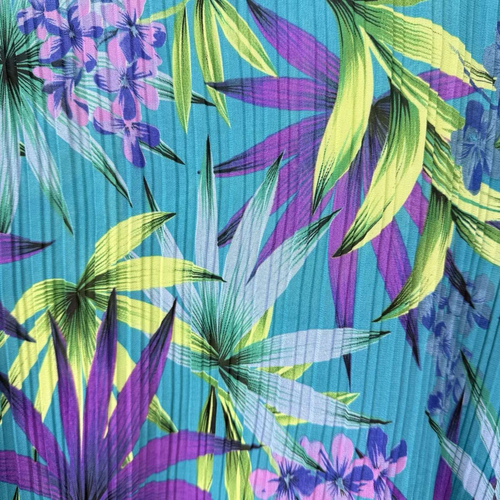 Catherines Teal Purple Floral Crinkle Pleated Crochet Georgette Blouse Size 4X - Image 5