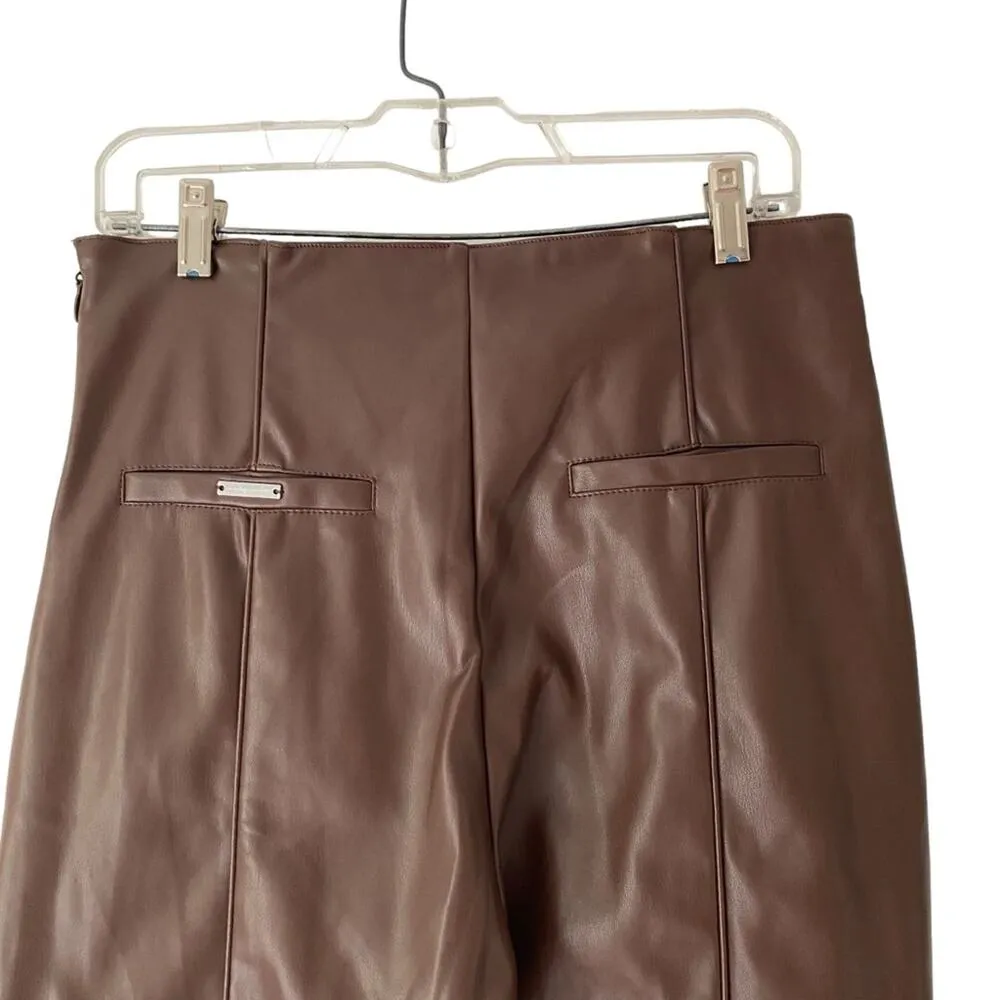 Maniere De Voir Vegan Faux Leather Brown Ribbed Patent Leggings Moto NWT size 12 - Image 12