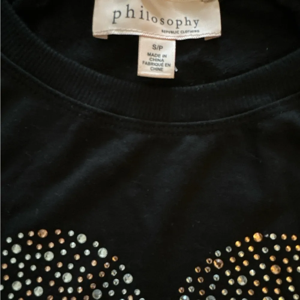 Philosophy Republic Clothing Black Rhinestone Heart Sweatshirt Size S/P - Image 5