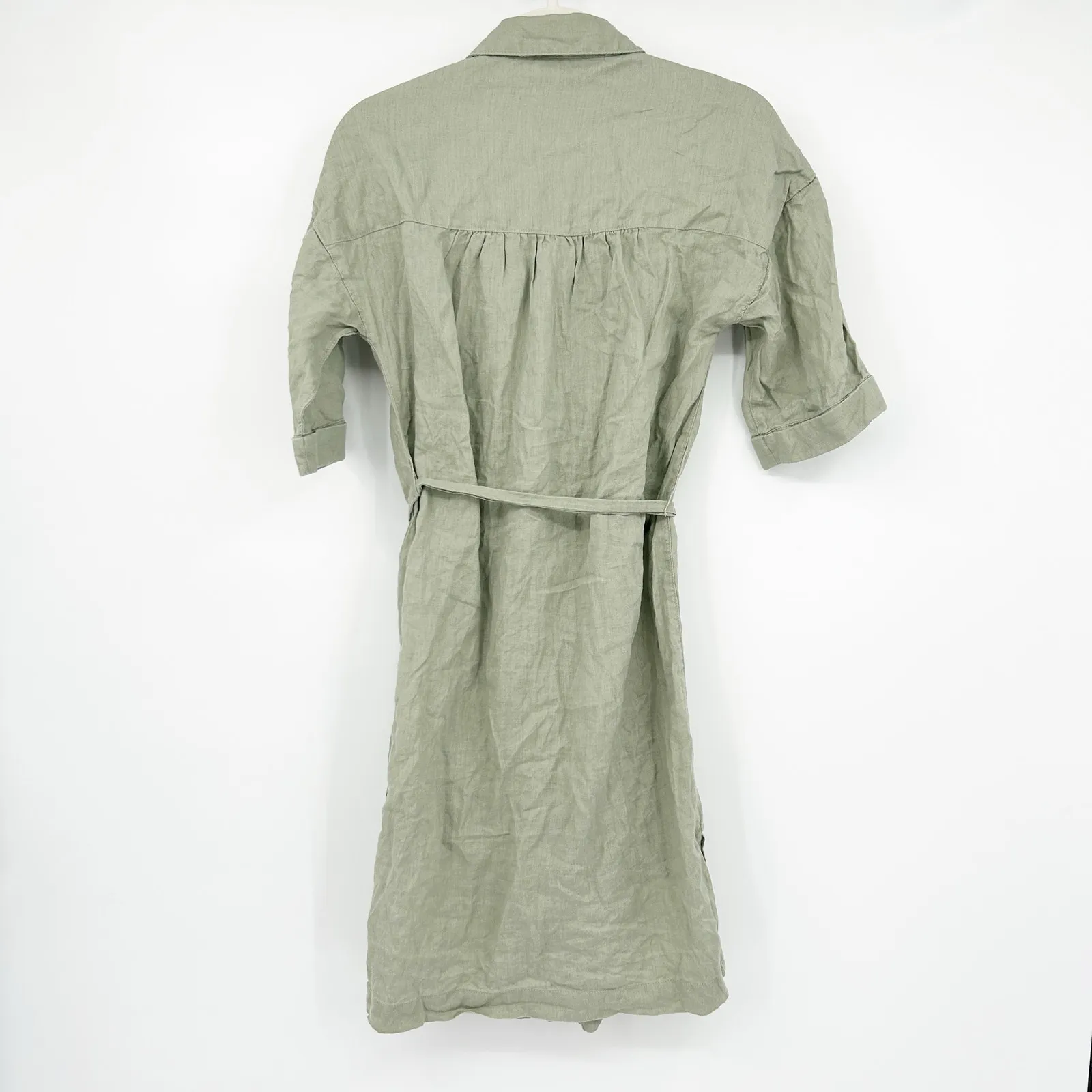 TAHARI Womens 100% Linen Beachy Button Front Belted Shirt Dress Size‎ S Green - Image 9