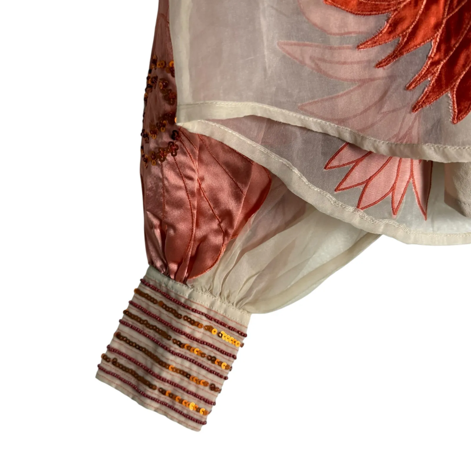 Karen Millen Organdie Applique Buttoned Sheer Long Sleeve Sequined Blouse 4 - Image 6