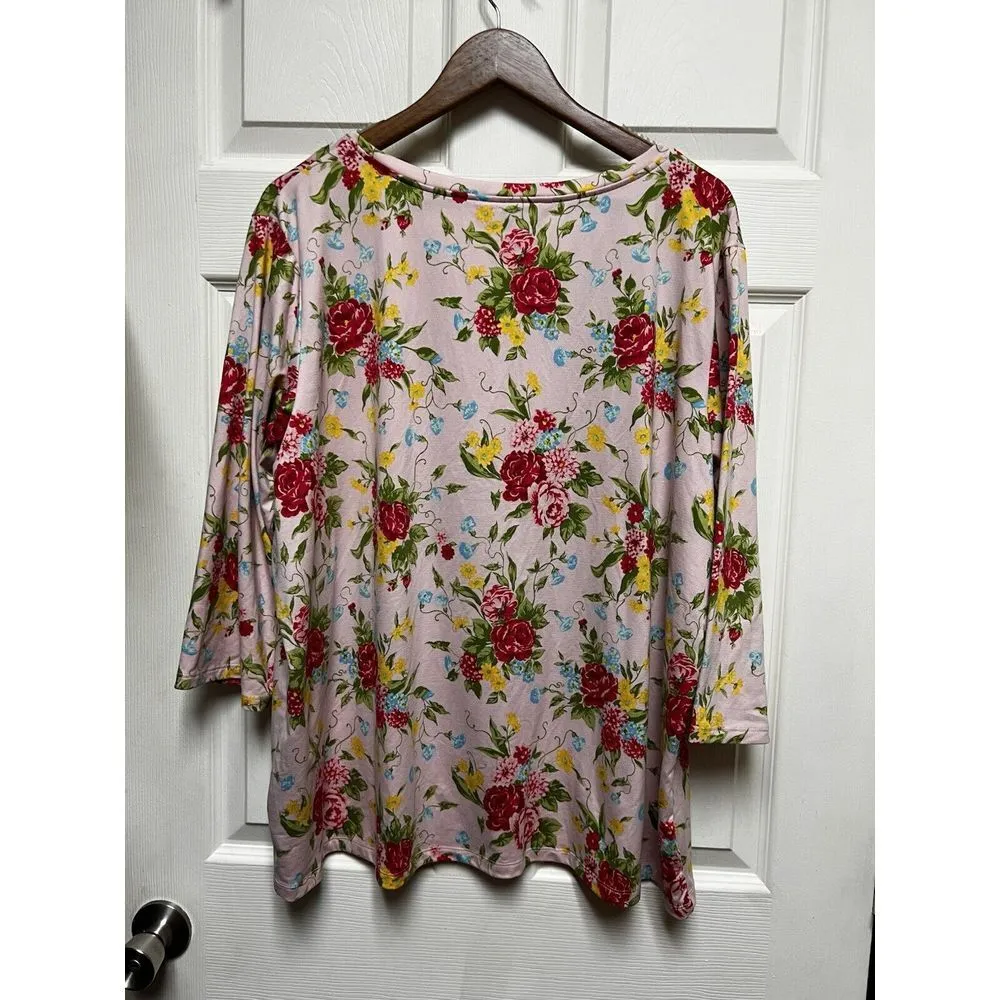 The Pioneer Woman Size XXL Women's TOP BLOUSE Pink FLORAL PRINT 3/4 Sleeve CRHb - Image 6