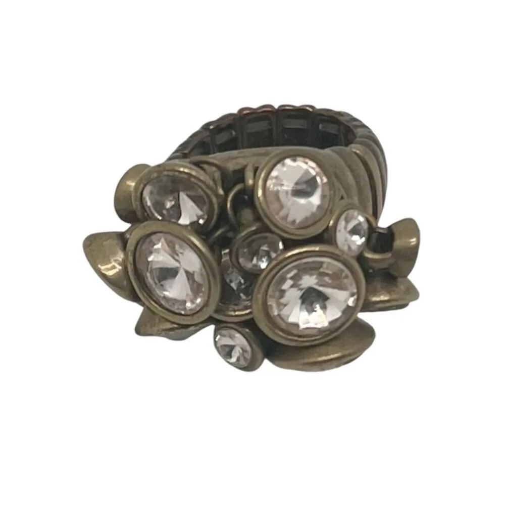 Fossil Dangling Stones Gold Tone Elastic Stretchy Statement Ring Size 7.5 - Image 2