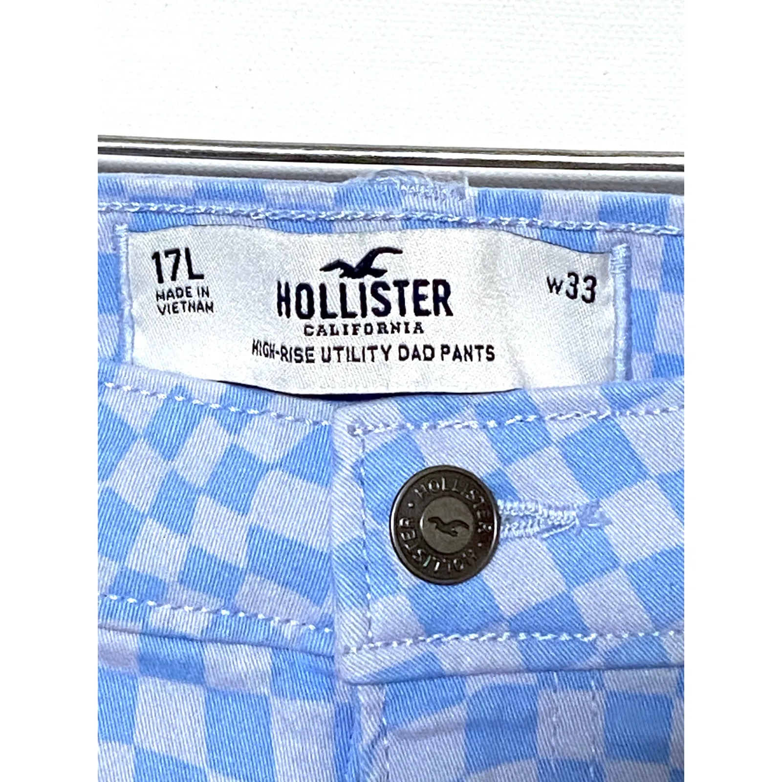 Hollister Utility Dad Pants Jeans Blue Checks Carpenter Juniors 17L 33W Retro - Image 7